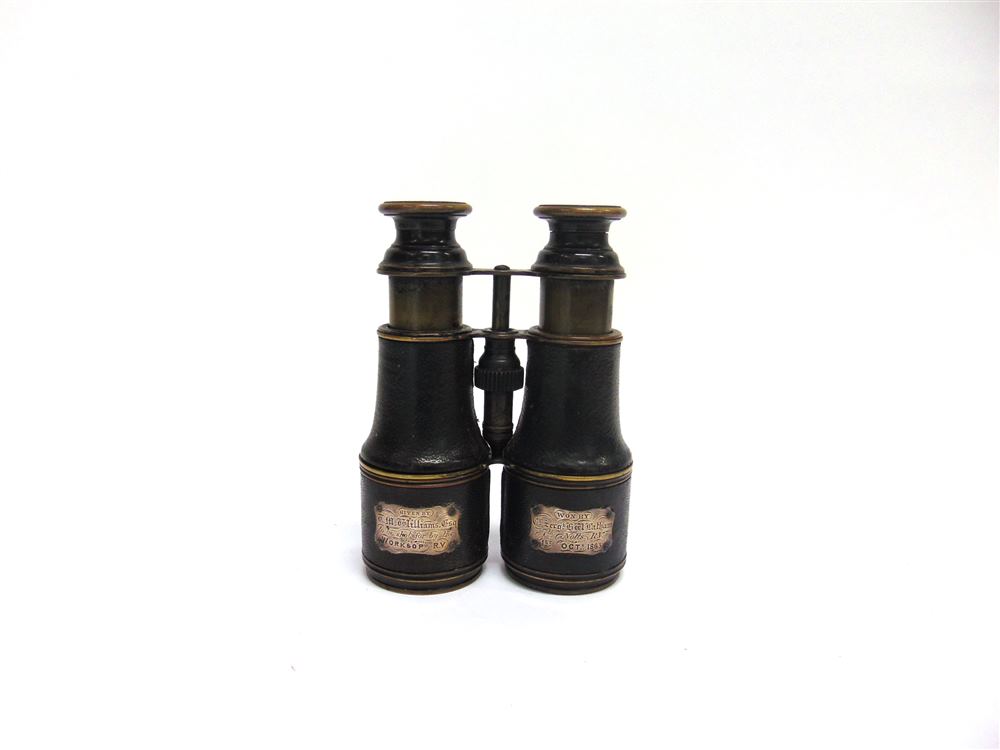 19TH CENTURY - A PRESENTATION PRIZE PAIR OF FIELD BINOCULARS  inscribed '1st Oct. 1863' and 'WON