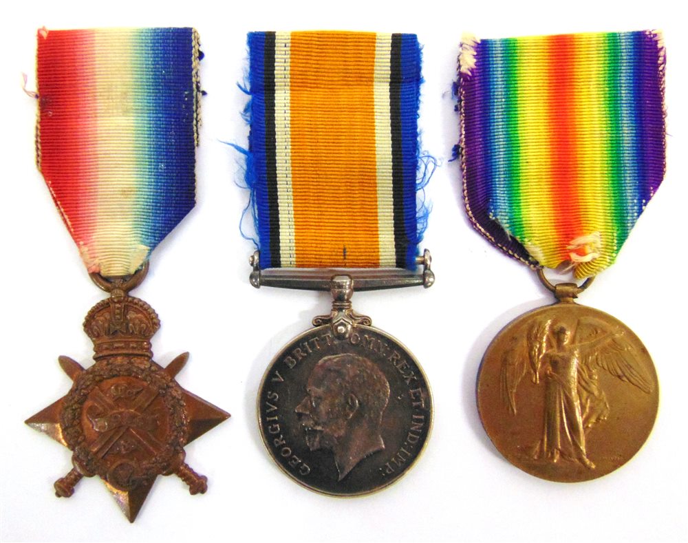 A GREAT WAR TRIO OF MEDALS TO PRIVATE J. COSIER, WORCESTERSHIRE REGIMENT comprising the 1914 Star,