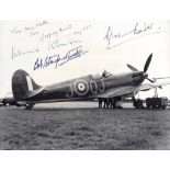 [BATTLE OF BRITAIN]. A SIGNED BLACK & WHITE PHOTOGRAPH OF A SPITFIRE post-war, inscribed 'Tina May