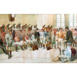 After Isaac Cullin (English, active 1880-1920) THE SADDLING ROOM large colour lithograph, the