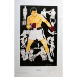 A Muhammad Ali signed print, a Paddy Monoghan artwork, signed in pencil by Ali and the artist,