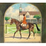 Violet Skinner (Irish, 20th century) COMPETITOR AT THE DUBLIN HORSE SHOW signed with monogram, oil