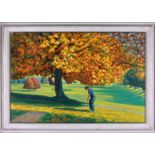Gerry Wright (contemporary) THE AUTUMN GOLFER signed, oil on canvas, 61 by 91.5cm., 24 by 36in.,