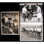 Three original 8 by 10in. b&w press photographs featuring England matches at Wembley, two v USSR
