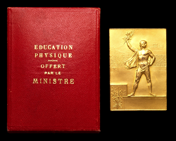 A rare gilt-bronze version of the 1900 Paris Olympic Games plaquette struck in conjunction with