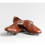 A pair of vintage running spikes, brown leather, suede lining, size 10, very good condition,