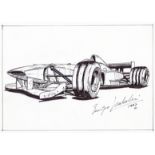 Two Formula 1 design concepts and another racing car drawing by Enrique Scalabroni, an F1 racing car