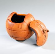 A tobacco jar & cover by Longchamp of France in the form of a leather covered ceramic model of a