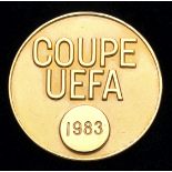 A 1983 UEFA Cup winner's medal awarded to the RSCA Anderlecht reserve goalkeeper Dirk Vekeman, in