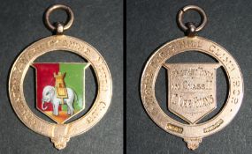 Rare 1909 Coventry & Warwickshire hillclimb gold medal, the obverse featuring the Coventry City coat