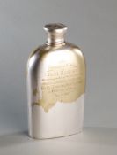 A hip flask commemorating the Jem Smith & Jake Kilrain fight in 1887,
The screw-off lid