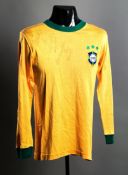 Paulo Cezar Lima: a signed yellow Brazil No.11 international jersey 1973, long-sleeved, signed