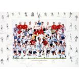 A multi-signed ''Legends of English Football'' print, by artist Robert Highton, limited edition