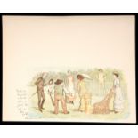 A late 19th century English tea room menu with a colour tennis print, titled ''Walk into the