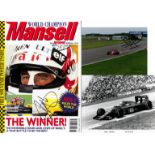 Nigel Mansell signed Formula 1 ephemera, a 1989 Ferrari black & white photo, 6 by 8in., a 1990