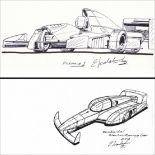 Formula 1 'rhomboid' design and other conceptual drawings by Enrique Scalabroni, an original '