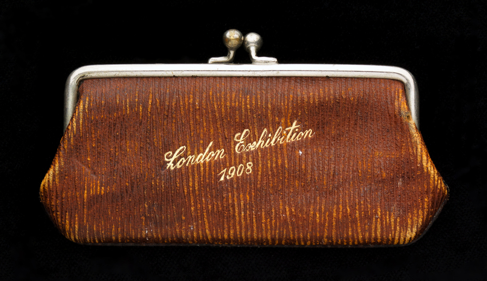 Franco-British Exhibition/Olympic Games, London, 1908: a souvenir money purse, the leather purse