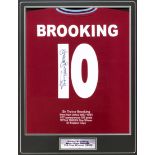 A signed Trever Brooking West Ham United tribute shirt, reverse mounted and signed in black marker