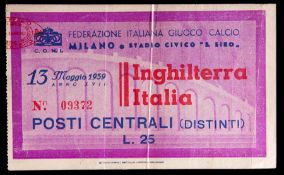 A ticket for the Italy v England international match played at the San Siro, Milan, 13th May 1939