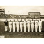 A signed photograph of the British men's gymnastics team at the Amsterdam 1928 Olympic Games