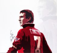 A signed Eric Cantona print on canvas, signature in black marker pen, large and impressive,