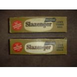 Two empty Slazenger boxes for lawn tennis balls, i) selected for the Championships Wimbledon 1957,