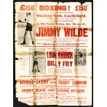 A First World War period boxing poster featuring Jimmy Wilde at the Skating Rink, Castleford, a