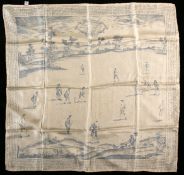 A vintage Liberty ladies silk square scarf ''The Laws of The Game of Cricket'', blue printing on