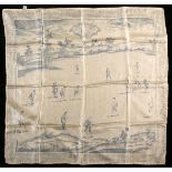 A vintage Liberty ladies silk square scarf ''The Laws of The Game of Cricket'', blue printing on