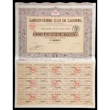 A certificate for the Garden-Tennis Club De Cabourg issued 10th September 1919 complete with 30