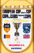 An Arsenal FC signed pennant for the 1980 European Cup Winners' Cup Final v Valencia in Brussels,