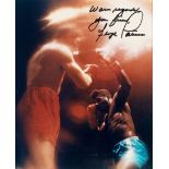 A signed colour photograph of Floyd Patterson, 9 by 7in., mounted, framed & glazed, 46 by 42cm.,