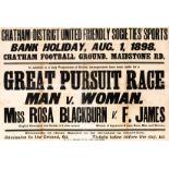 A poster for the ''Man v Woman'' Great Pursuit Cycling Race at the Chatham Football Ground 1st