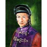 J. Withey (contemporary) PORTRAIT OF LESTER PIGGOTT IN THE ROYAL COLOURS signed, oil on canvas,