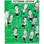 A team-signed caricature print of the Tottenham Hotspurs players of the 1950's, signed over