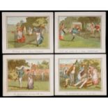 A set of four rare Christmas cards with charming colour lithographic tennis scenes and greetings, by