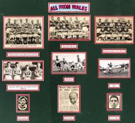 An autographed display of Welsh international footballers of the 1950's, 9 various pictures set into