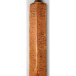 A signed cricket bat dated 1923-24, signed in ink to the reverse by the England and South Africa