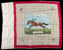 A ladies silk scarf commemorating the victory of Sir Victor Sassoon's Pinza ridden by Sir Gordon