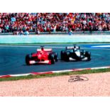 David Coulthard signed 2000 French GP extremely large colour photographic print, his black marker