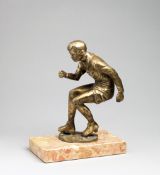 A metalware figure of a roller skater, gilded patina, Italian by Tuttobocce, on marble plinth, 27 by