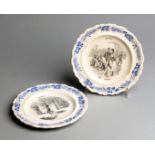 Two small French faience plates from a series titled ''Les Sports'', by Creil-Montereau, featuring