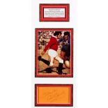 A signed Gareth Edwards photographic display, the Welsh rugby legend's signature on orange paper