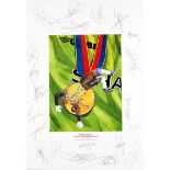A Manchester United multi-signed ''Treble Chance'' 1999  Peter Schmeichel farewell display, by the