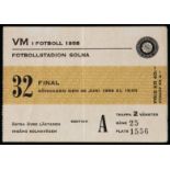 A 1958 World Cup Final ticket Brazil v Sweden played at the Rasunda Stadium, Solna,