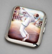 A fine quality continental silver & enamel cigarette case decorated with a gentlemen tennis player