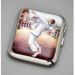 A fine quality continental silver & enamel cigarette case decorated with a gentlemen tennis player