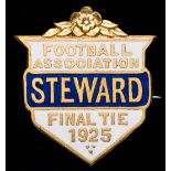 A gilt-metal & enamel Football Association steward's badge for the Cardiff City v Sheffield United