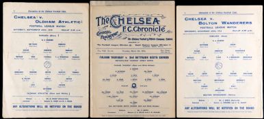 Three Chelsea home programmes season 1912-13,
Football League fixtures v Bolton & Oldham,