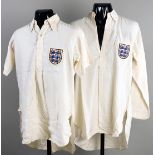 Two outfield-style England international shirts used by Bert Williams as undershirts for heavy